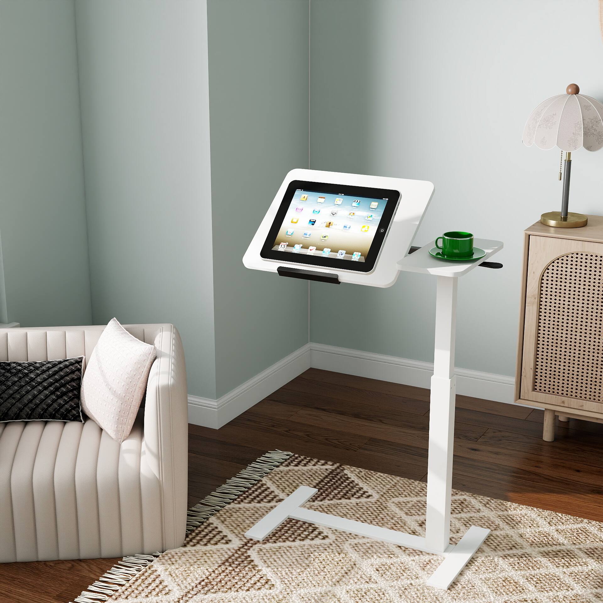 Back. Loheer - Loheer Mobile Standing Desk White Height Adjustable Rolling Laptop Table Overbed Bedside Desk with Flip Top - White.