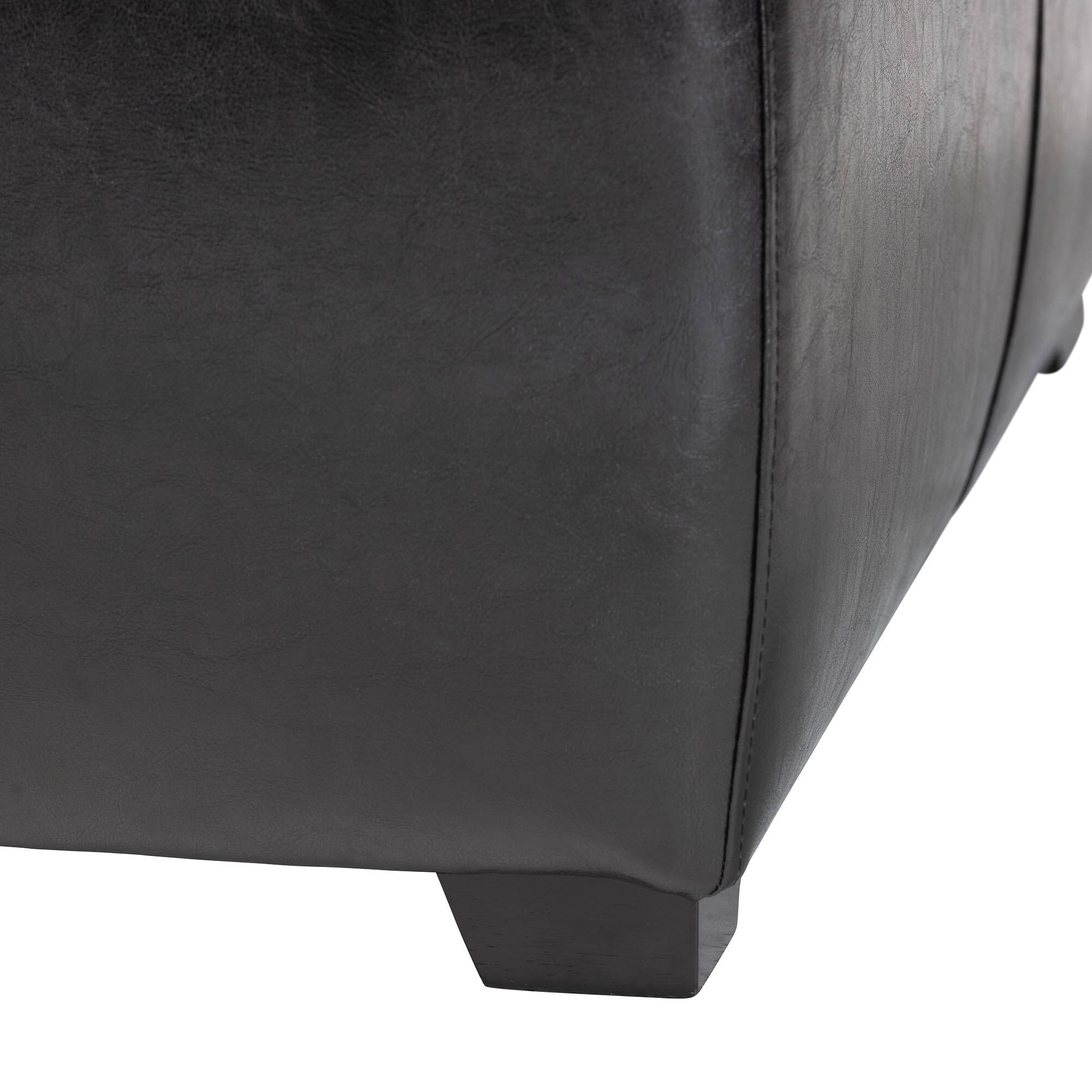 Back. Baxton Studio - Full Leather Square Ottoman Footstool - Black.