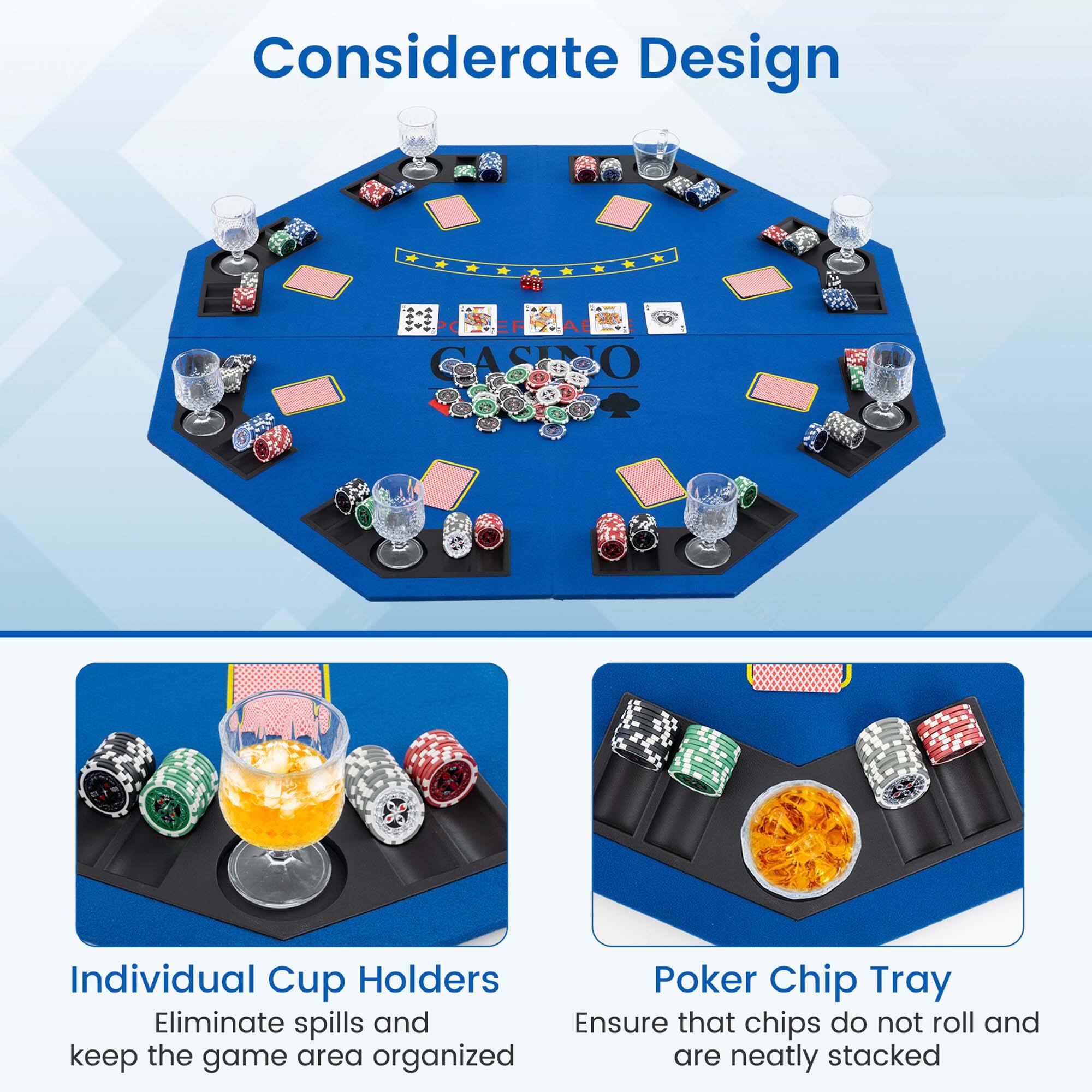 Considerate Design

Individual Cup Holders
Eliminate spills and keep the game area organized

Poker Chip Tray
Ensure that chips do not roll and are neatly stacked