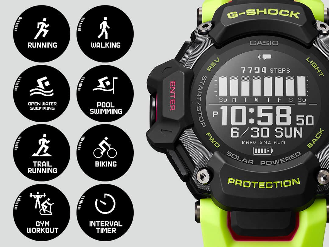Alt View 2. Casio - G-Shock Move 52mm Heart Rate + GPS Solar Assist Resin Strap Smartwatch - Yellow.