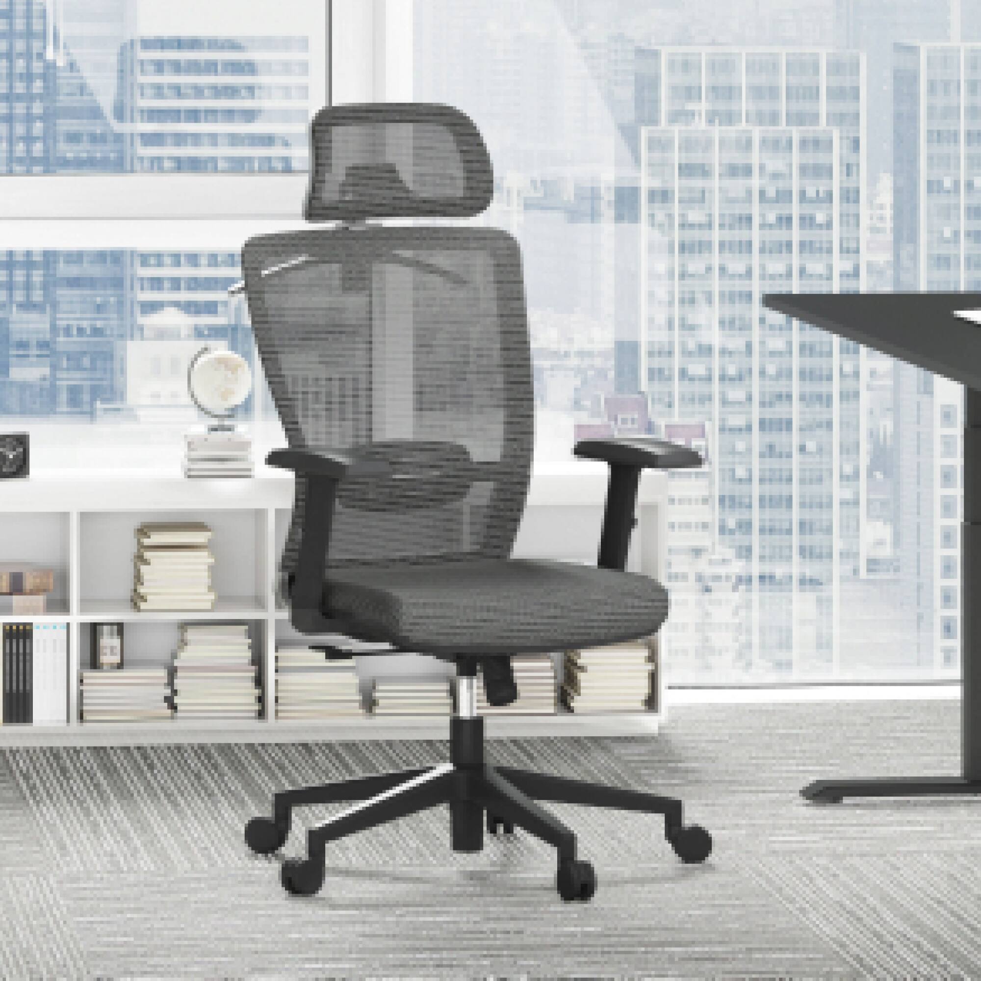 Alt View 4. FlexiSpot - C3-FM Ergonomic Office Chair with Foam Seat & Mesh Back, Adjustable Headrest & Lumbar Support, Swivel Desk Chair - Gray.