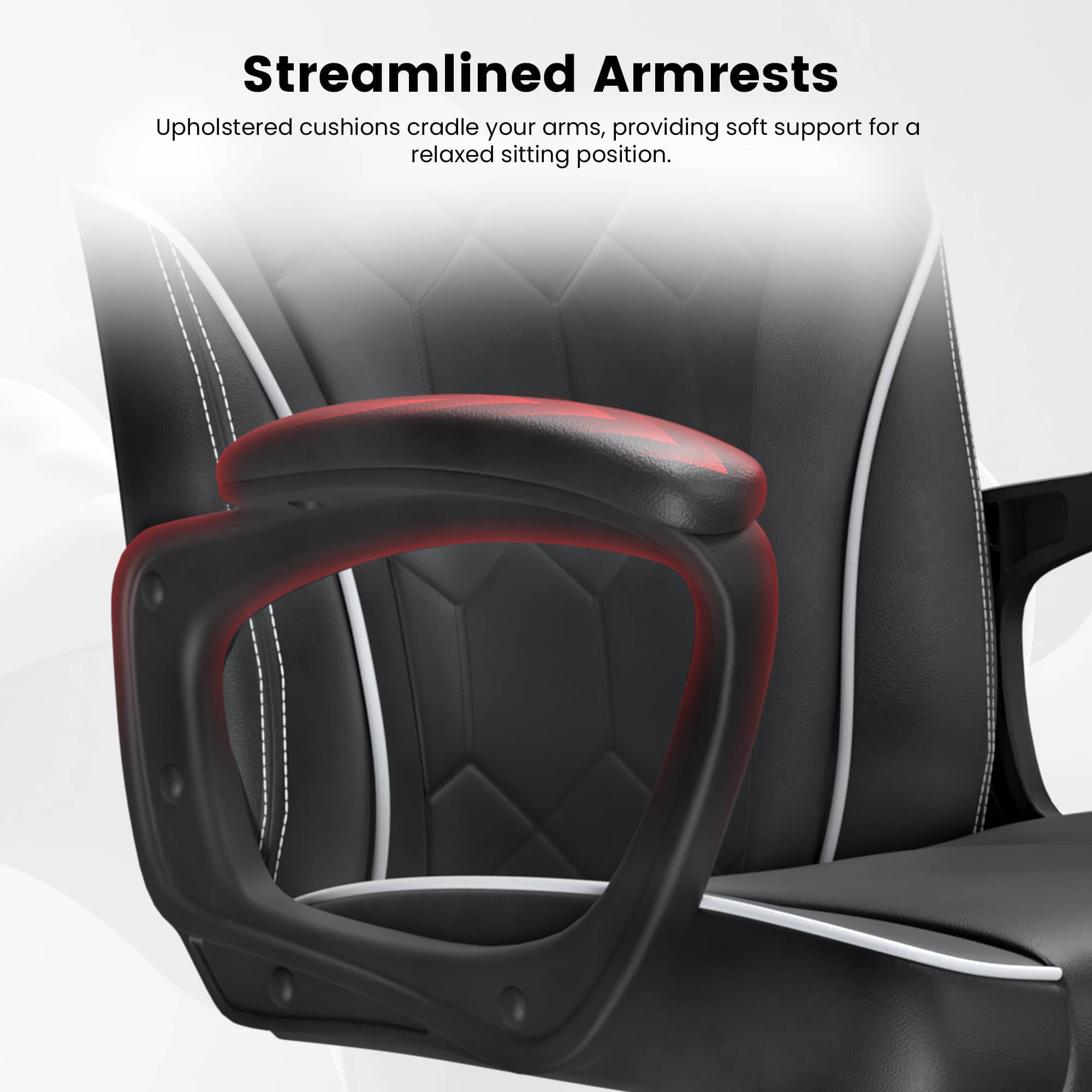 Streamlined Armrests  
Upholstered cushions cradle your arms, providing soft support for a relaxed sitting position.
