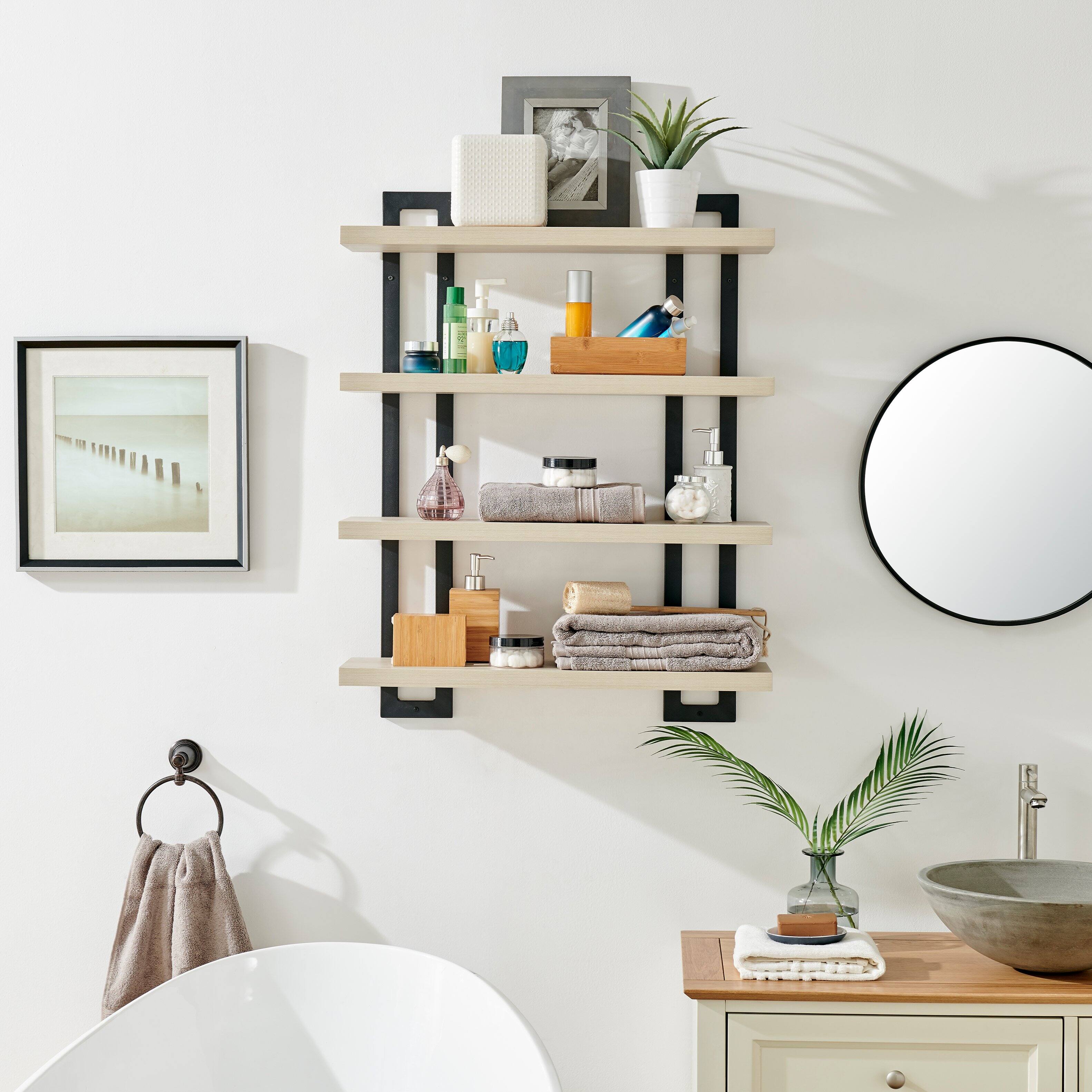 Left. Danya B - 4-Tier Bracket Wall Shelf - Black Metal and White Birch Finish - White Birch.