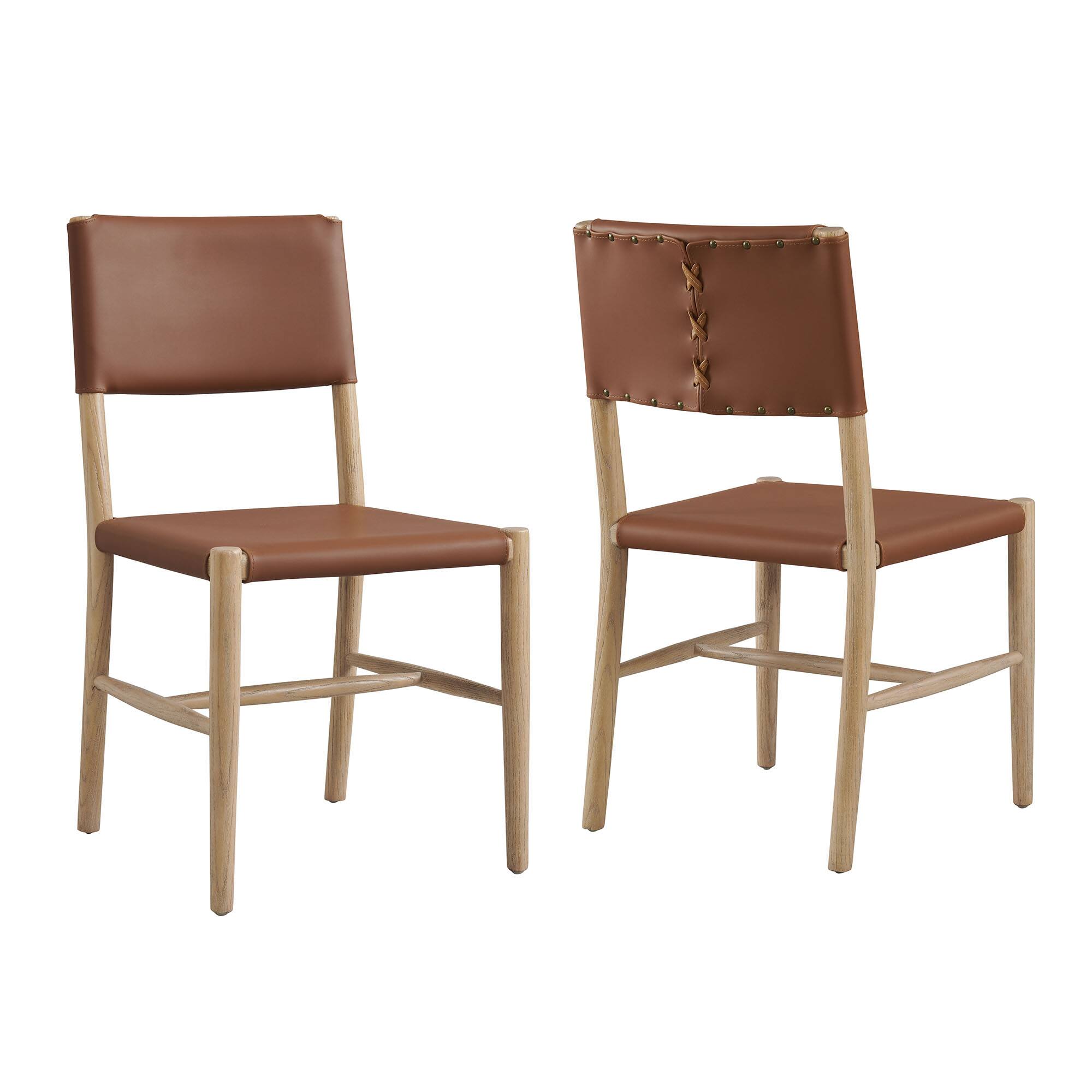 Front. Modway - Dover Wood Vegan Leather Dining Side Chairs Set of 2 by Modway - Brown.