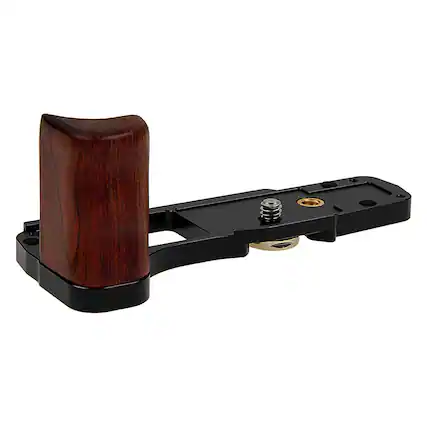 Front. Fotodiox - Deluxe Metal Camera Hand Grip f/ Olympus OM-D E-M10 Mark IV MILC MFT Camera w/ Wooden Accent and Battery Access.