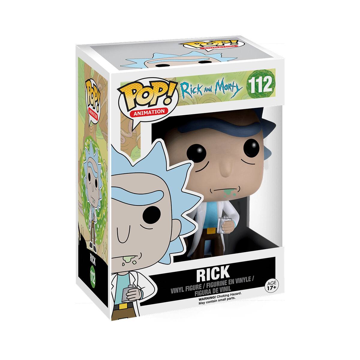 Rick and Morty 112  
POP! Animation Men BCX 1  
Rick en Vinyle / Figure / Figurine Vinyle / Figura de Vinil  
Choking Hazard. Warning! Small parts. May contain small parts.  
Age 17+