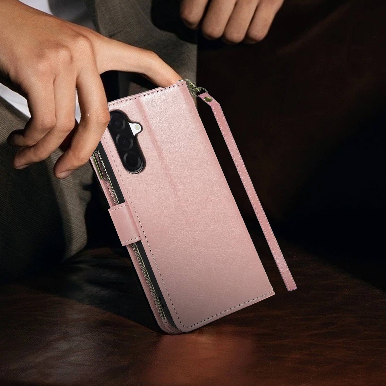 Alt View 5. Equipd - Phone Case for Samsung Galaxy A17 5G, Luxury Wallet Card ID Zipper Money Holder Cover (Rose Gold) - Rose Gold.