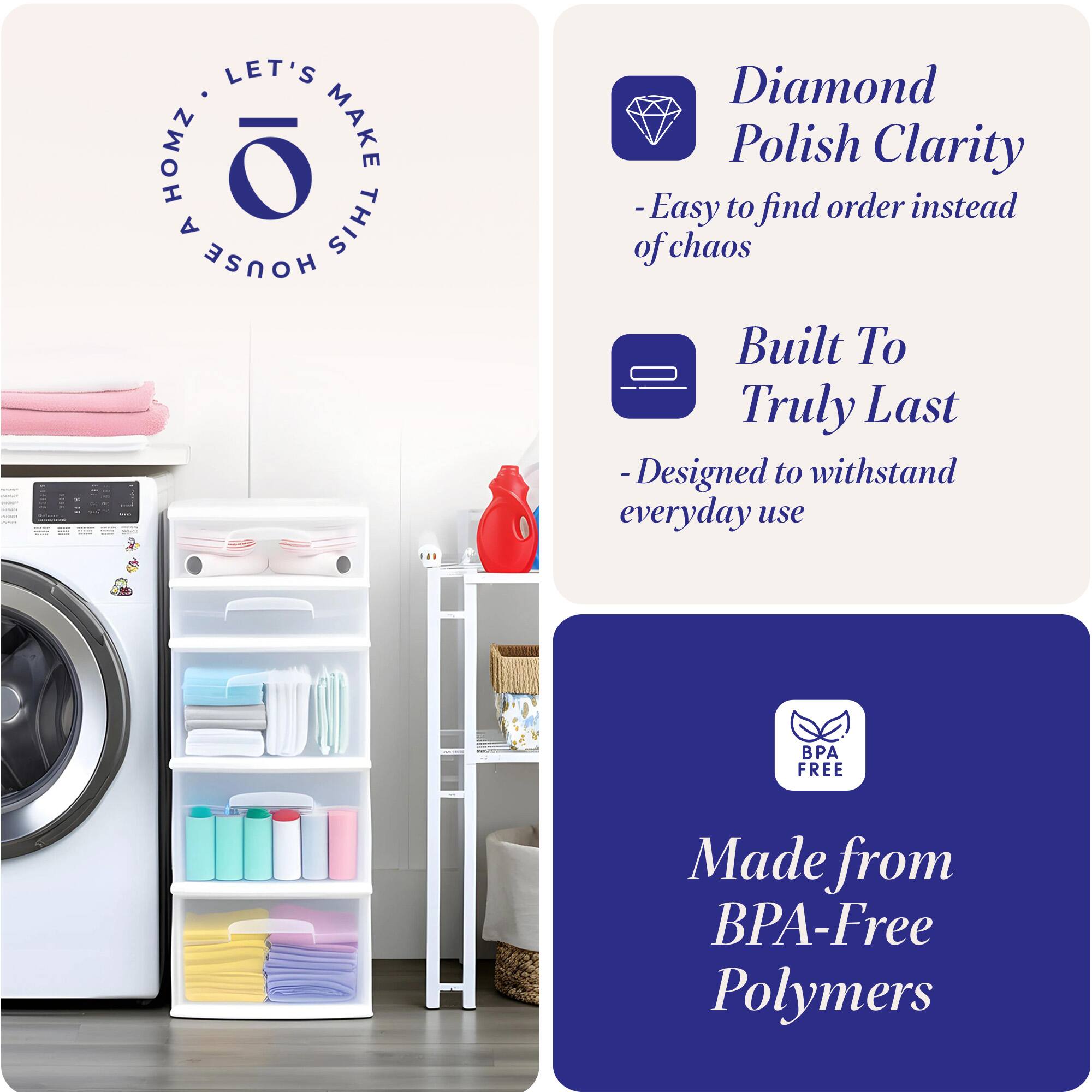 - LET'S MAKE THIS HOUSE HOMZ
- Diamond Polish Clarity
  - Easy to find order instead of chaos
- Built To Truly Last
  - Designed to withstand everyday use
- Made from BPA-Free Polymers