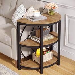 Tribesigns - LITTLE TREE Half Round End Table, 3-Tier Narrow Side Table - Oak Color