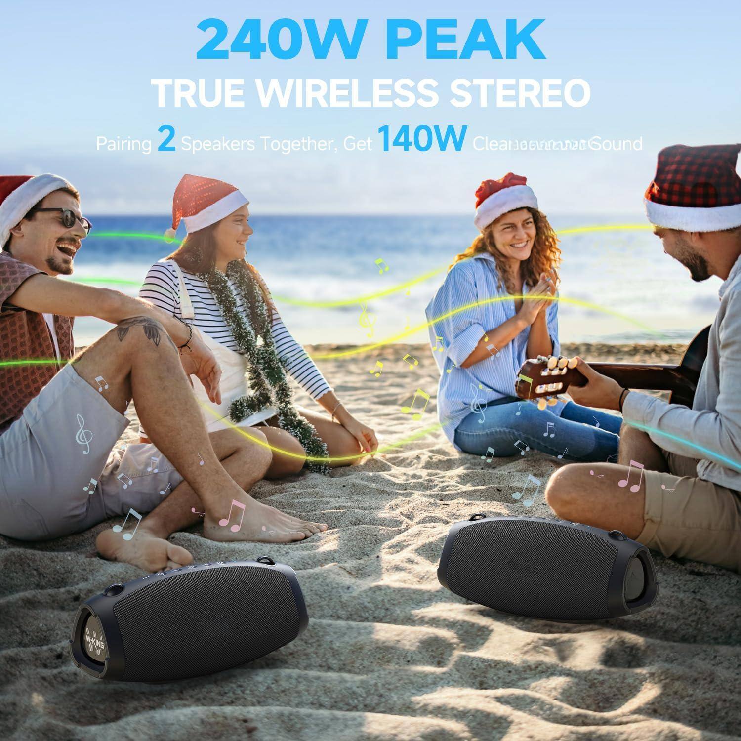 240W PEAK  
TRUE WIRELESS STEREO  

Pairing 2 Speakers Together, Get 140W  
Clean and Clear Sound