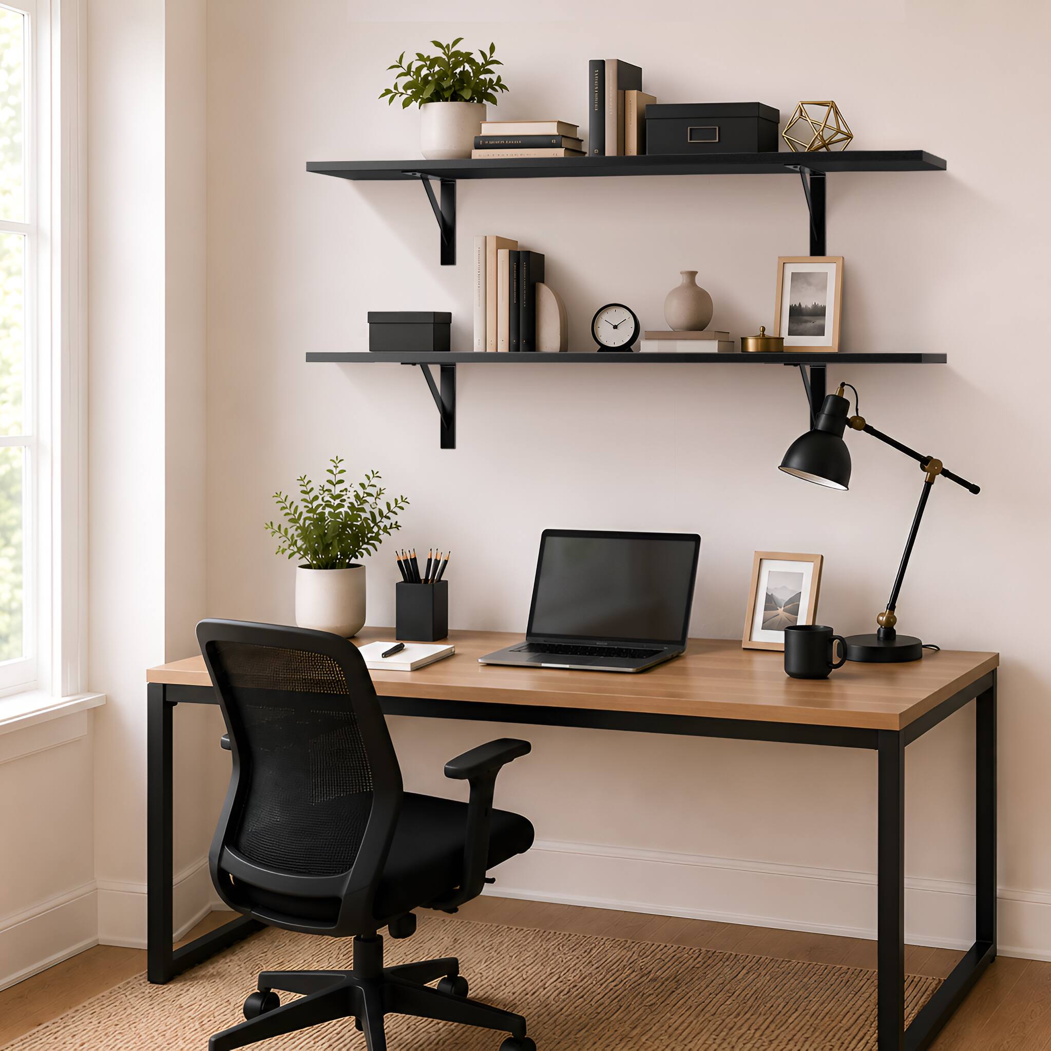Alt View 3. Sorbus - Wall Shelves 47.3" with Black Metal Brackets, Set of 2, Black - Black.