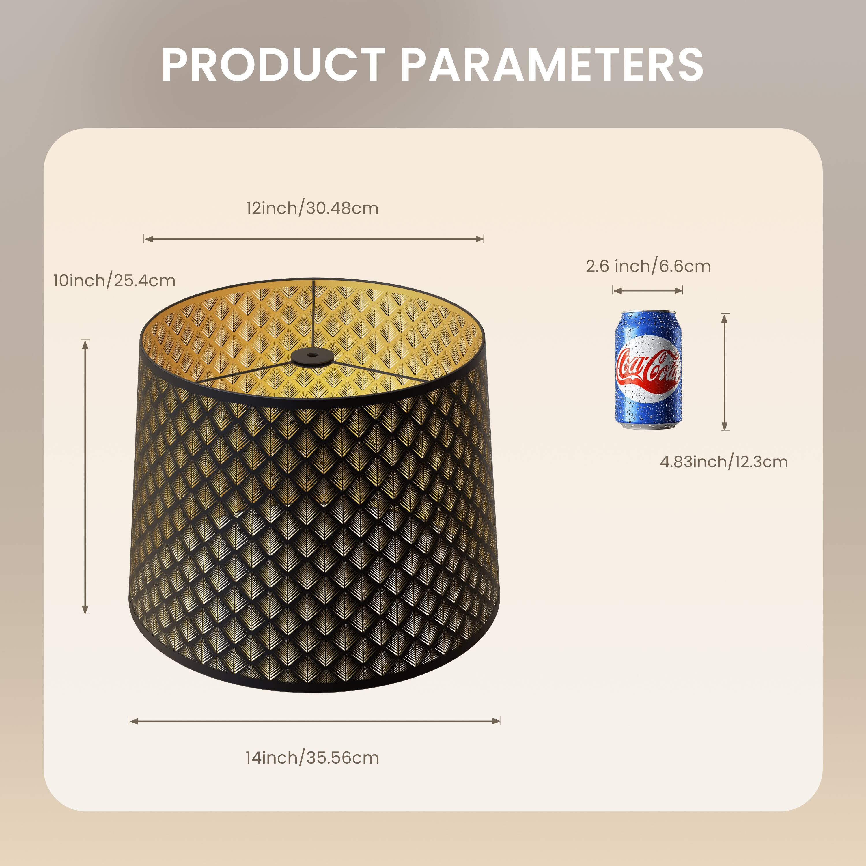 PRODUCT PARAMETERS
12inch/30.48cm
10inch/25.4cm
14inch/35.56cm
2.6 inch/6.6cm
4.83inch/12.3cm