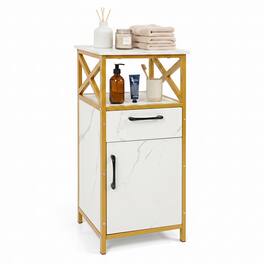 Costway - Bathroom Storage Cabinet with Drawer, Single Door & Open Shelf for Small Spaces - White & Golden