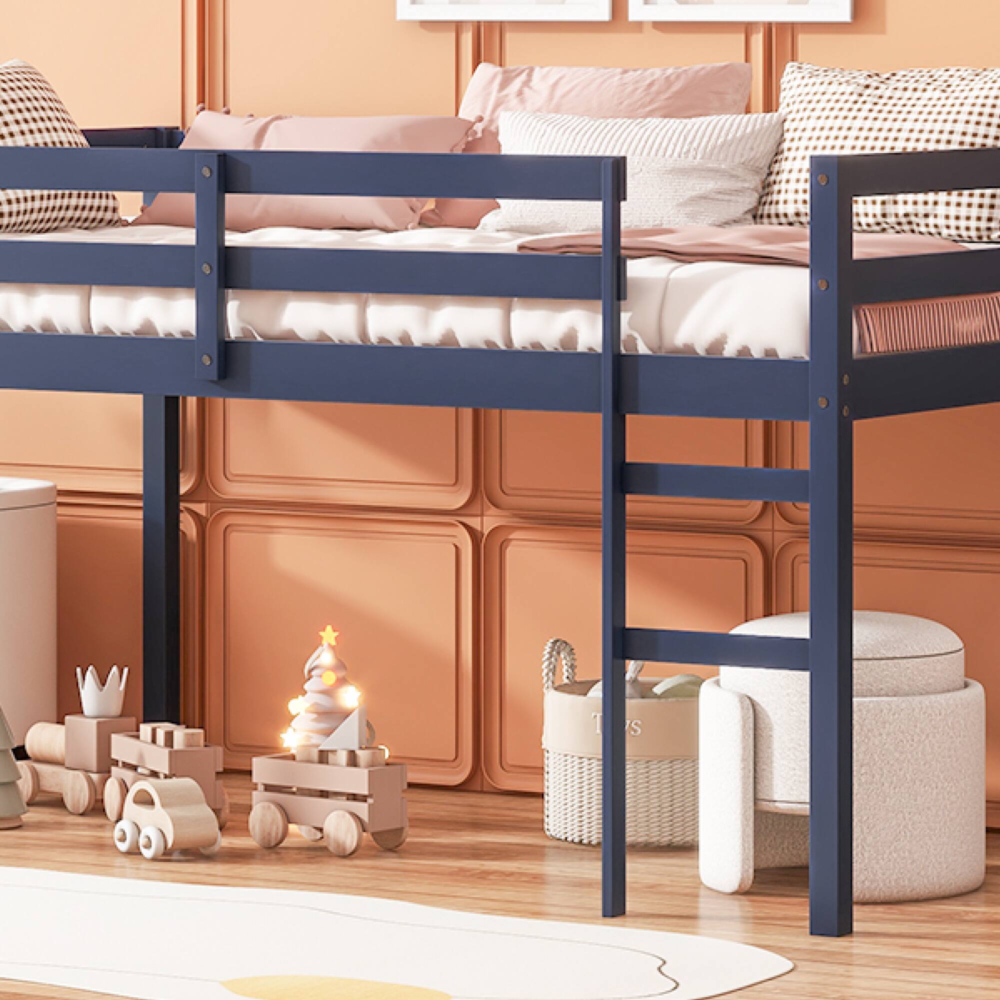 Alt View 8. GOODSILO - Solid Wood Twin Loft Bed with Ladder and Strengthened Slats for Enhanced Stability and Space Optimization - Blue.