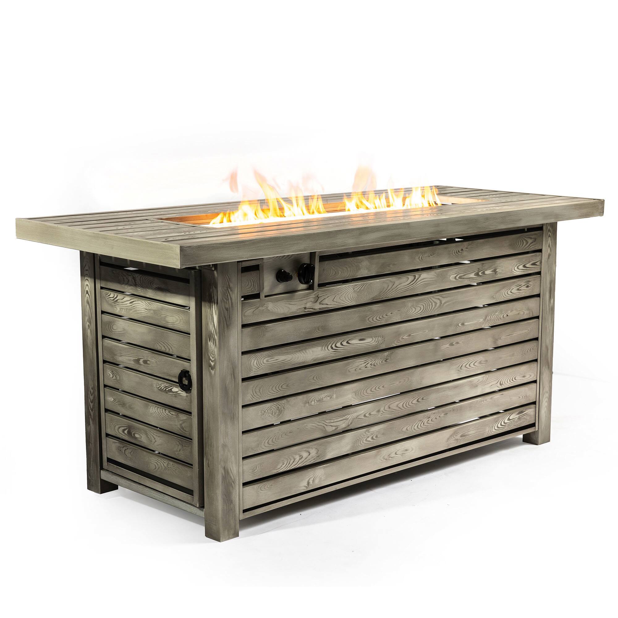 Front. Spaco - 54" Propane Fire Pit Table, 50000 BTU Rectangular Steel Firepit with Wood Grain Finish for Patio Garden - Light beige.
