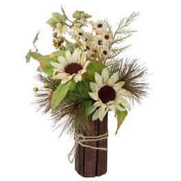 Northlight - Sunflowers and Daisies Glittered Artificial Fall Harvest Flower Arrangement - 16" - White