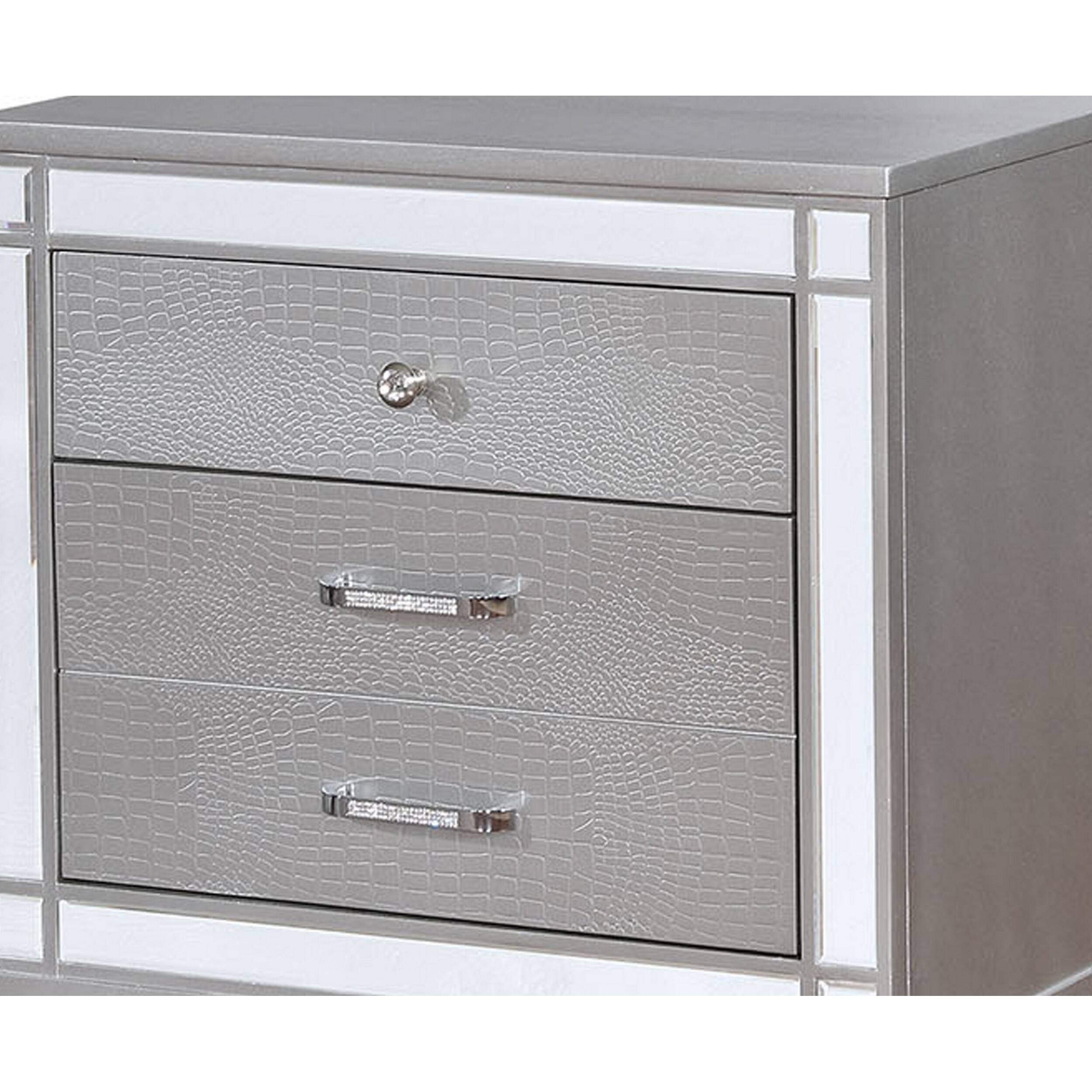 Alt View 1. Manhattan Lane - Three Drawer Solid Wood Nightstand with Mirror Accent Trim Front - Silver.