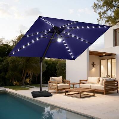 Alt View 6. Crestlive Products - Crestlive Products 11ft Aluminum Navy Slide-tilt Cantilever Patio Umbrella Lights Base - Navy blue.