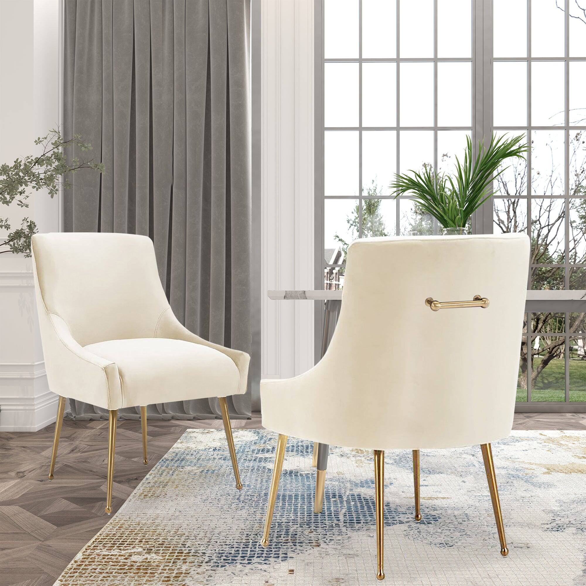 Alt View 5. Boyel Living - Beige Velvet Dining Chair with Pulling Handle and Adjustable Foot Nails(Set of 2) - Beige.