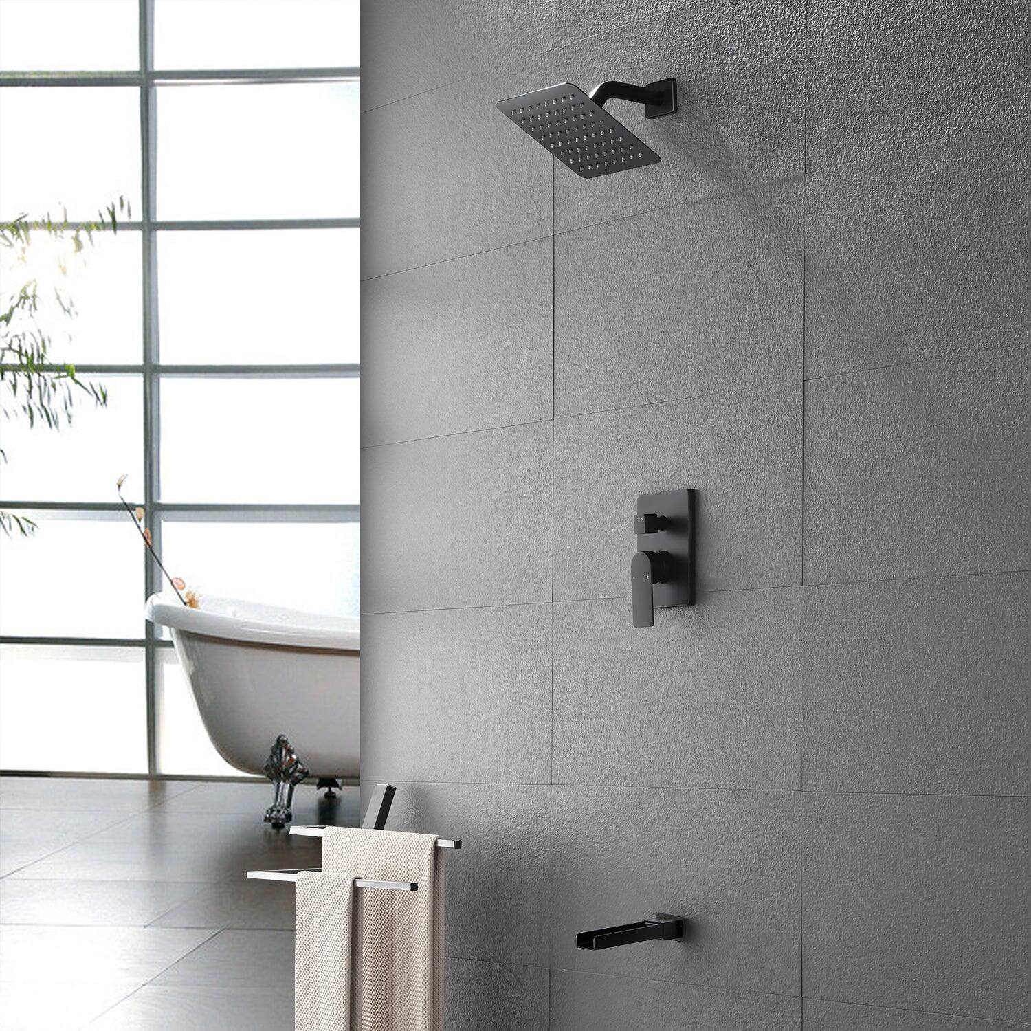 Alt View 3. Boyel Living - Black Shower Set 8 Inch SUS304 Top Spray Waterfall Spout Dual Water Outlet - Matte Black.