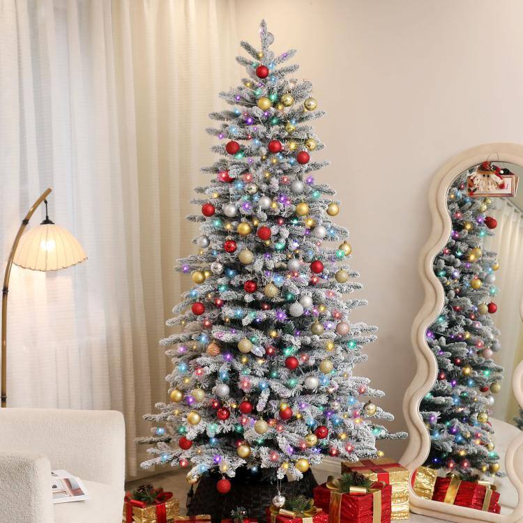 Alt View 9. PULUZ - 7.5ft Snow Flocked Artificial Christmas Tree, Pre-Lit Christmas Tree with 500 LED Lights and 1264 Branch Tips - Green.