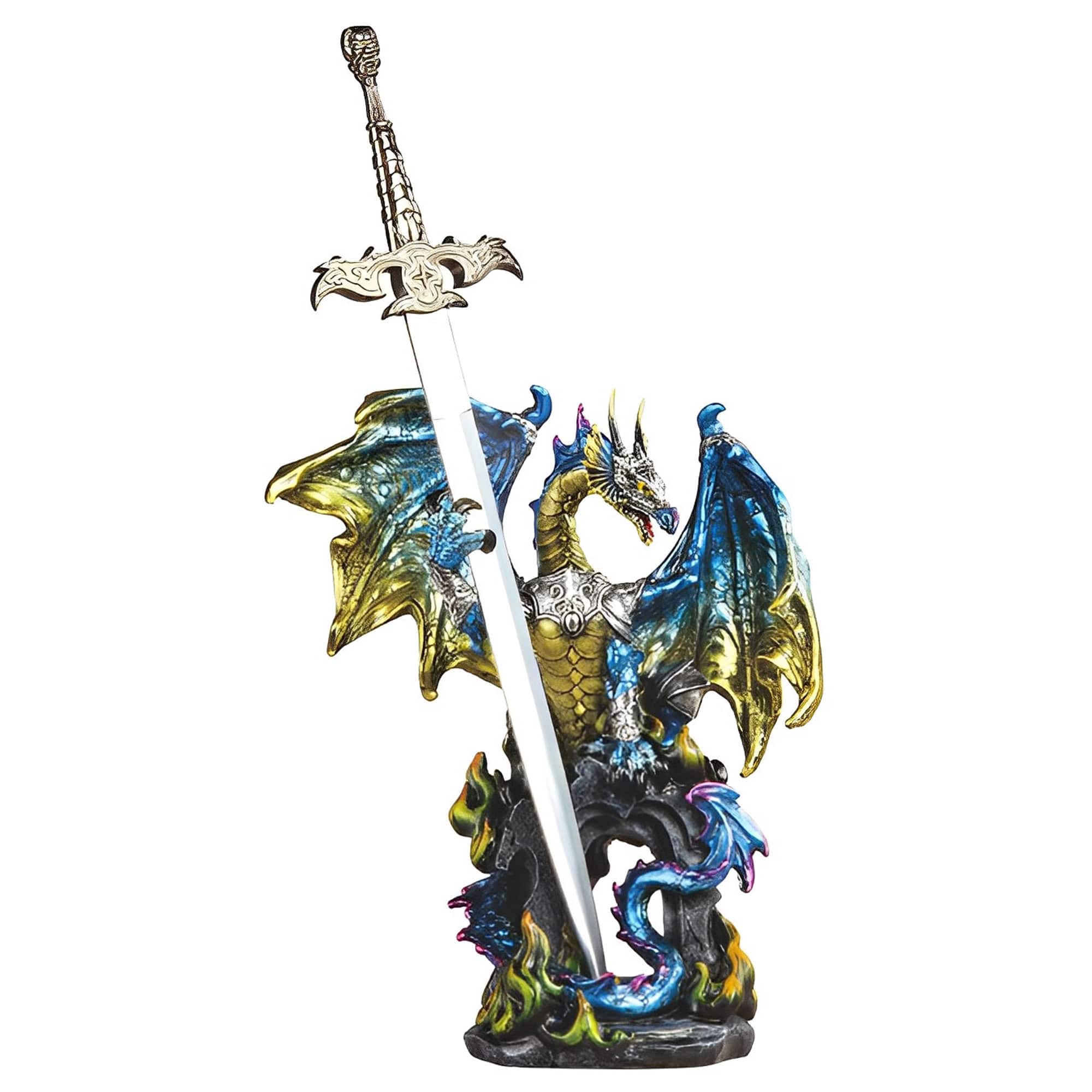 FC Design - 15"H Dragon with Sword on Arch Figurine Statue Office/Computer Desk Tabletop Medieval Gaming Home Decor Gift - Multi-Color