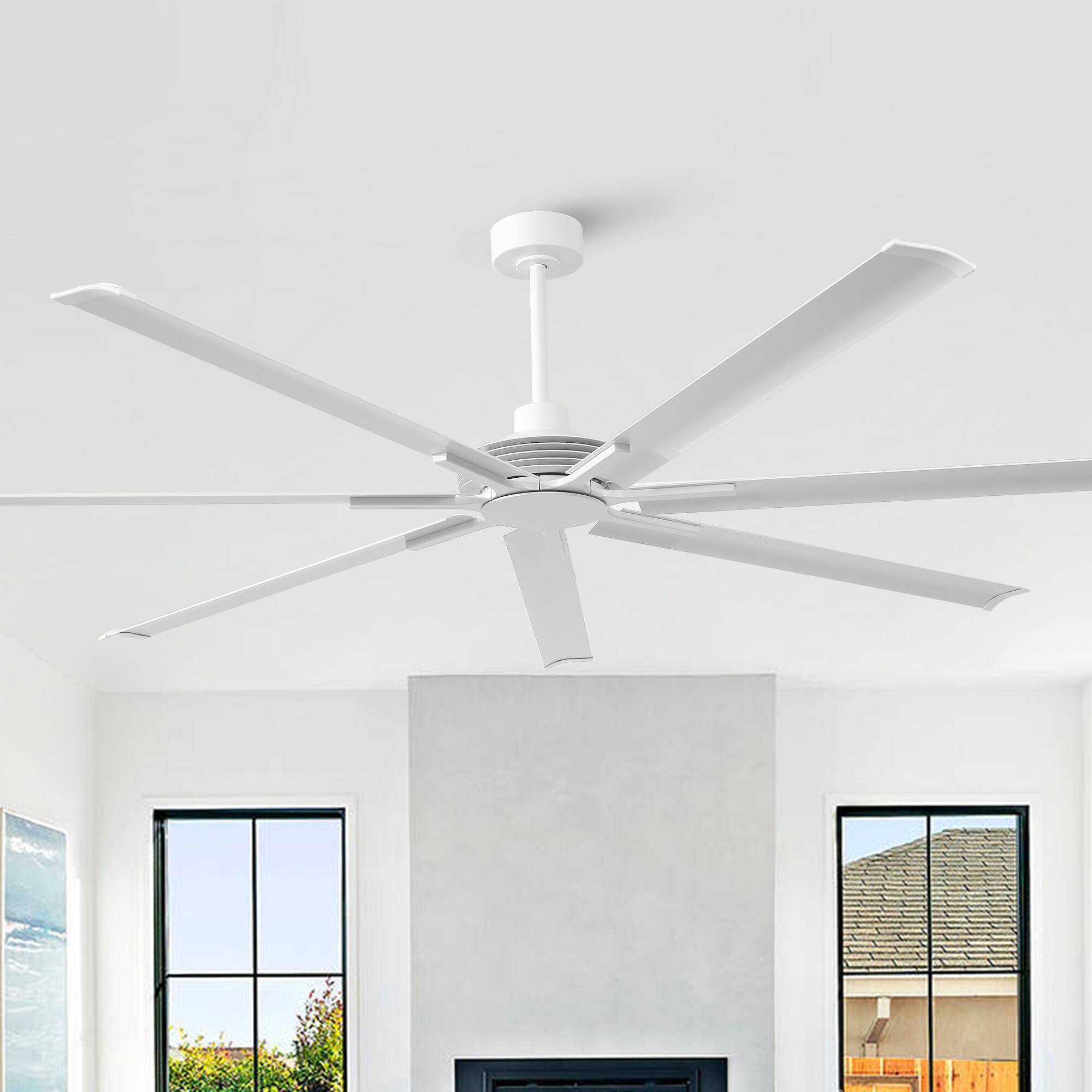 Back. Parrot Uncle - 100" Indsutrial White Extra Larger Commercial Ceiling Fan with Remote - White.