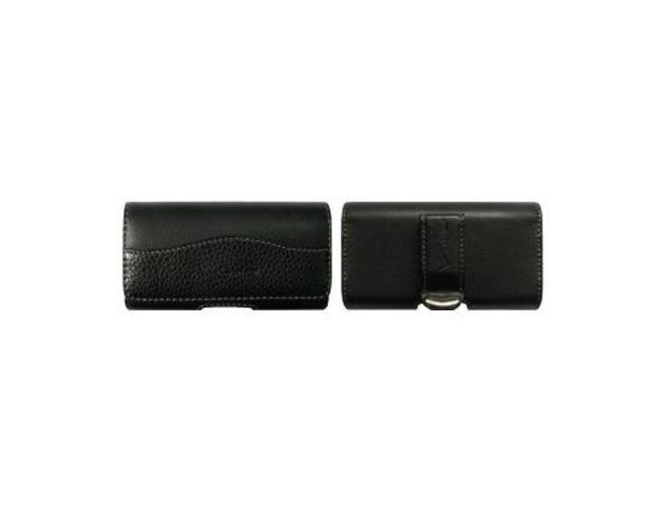 Angle. Verizon - Universal Leather Pouch with Belt Clip fits Most Phones Up to 3.5" | Color: Black - Black.