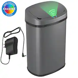 iTouchless - 13 Gallon Oval Sensor Kitchen Trash Can with AC Adapter & AbsorbX Odor Filter - Gray
