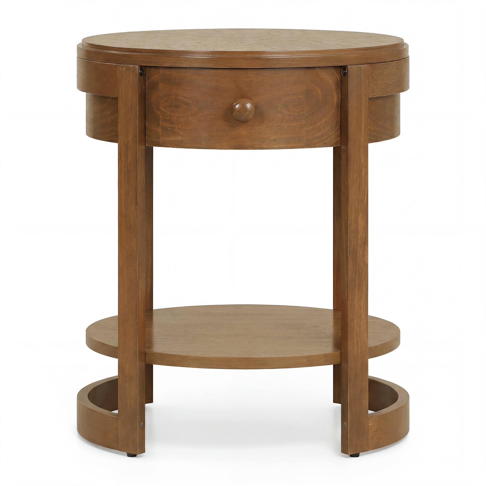 Alt View 9. Gymax - Gymax 2Pcs Round End Table 2-tier Mid Century Modern Nightstand w/ Drawer & Shelf - Brown.