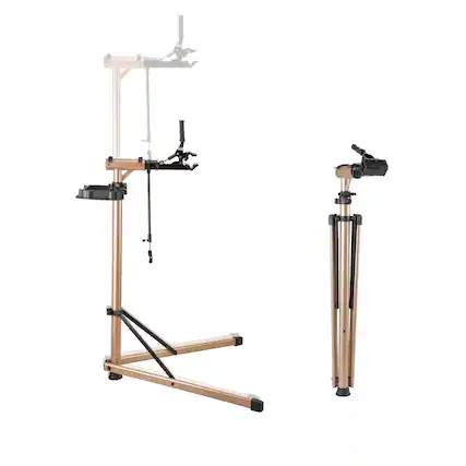 Front. VEVOR - Bike Repair Stand, Max. 110 lb Heavy-duty Bicycle Work Stand with 40.3-59.4 in Adjustable Height & Large Tool Tray - Champagne Gold.