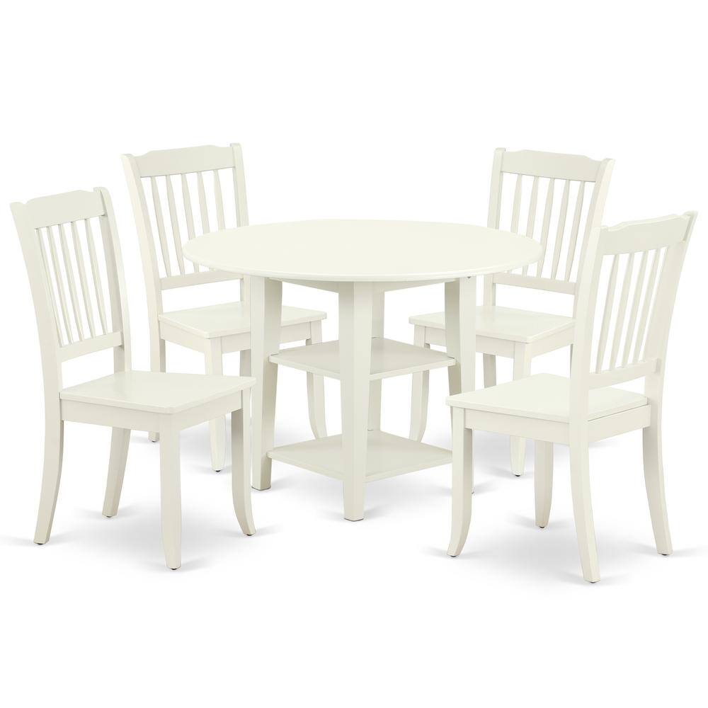 Back. East West Furniture - Dining Room Set Linen White - Brown.