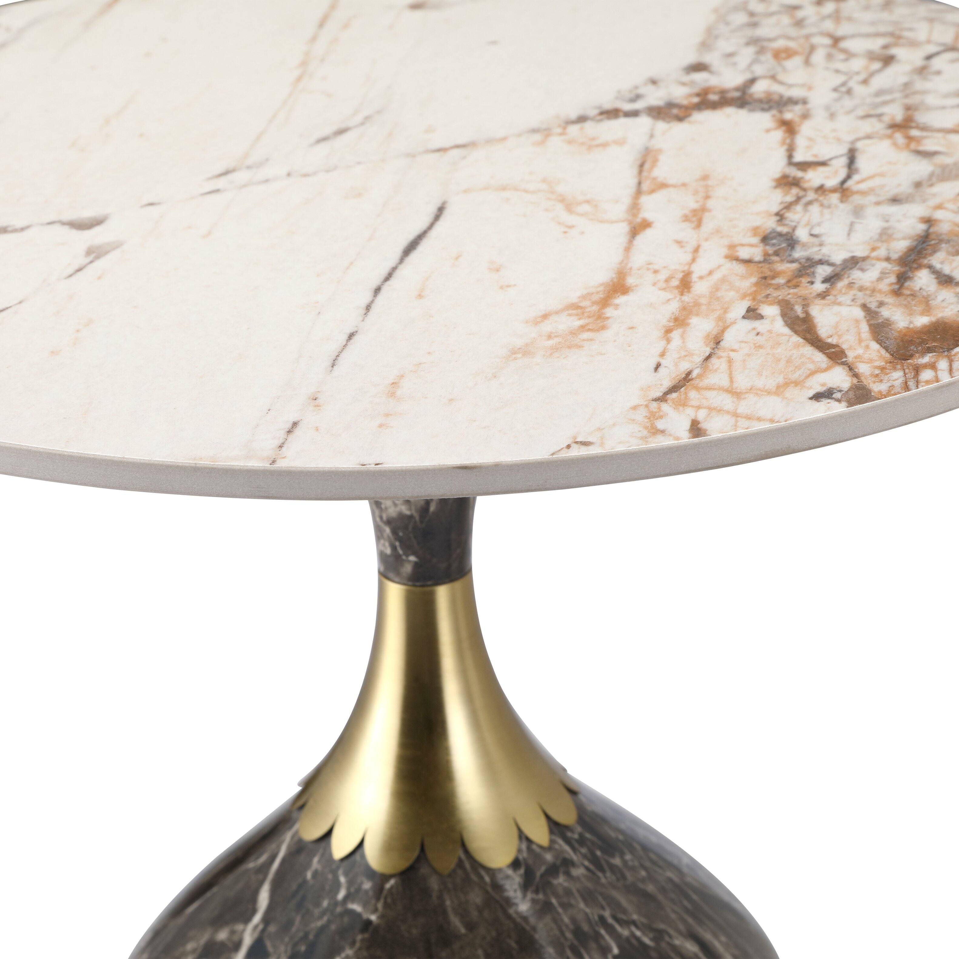 Alt View 7. LeisureMod - Modern Bell-Shaped Steel Top Accent Table with Powder Coated Finish for Living Room or Office - Marbled Brown.