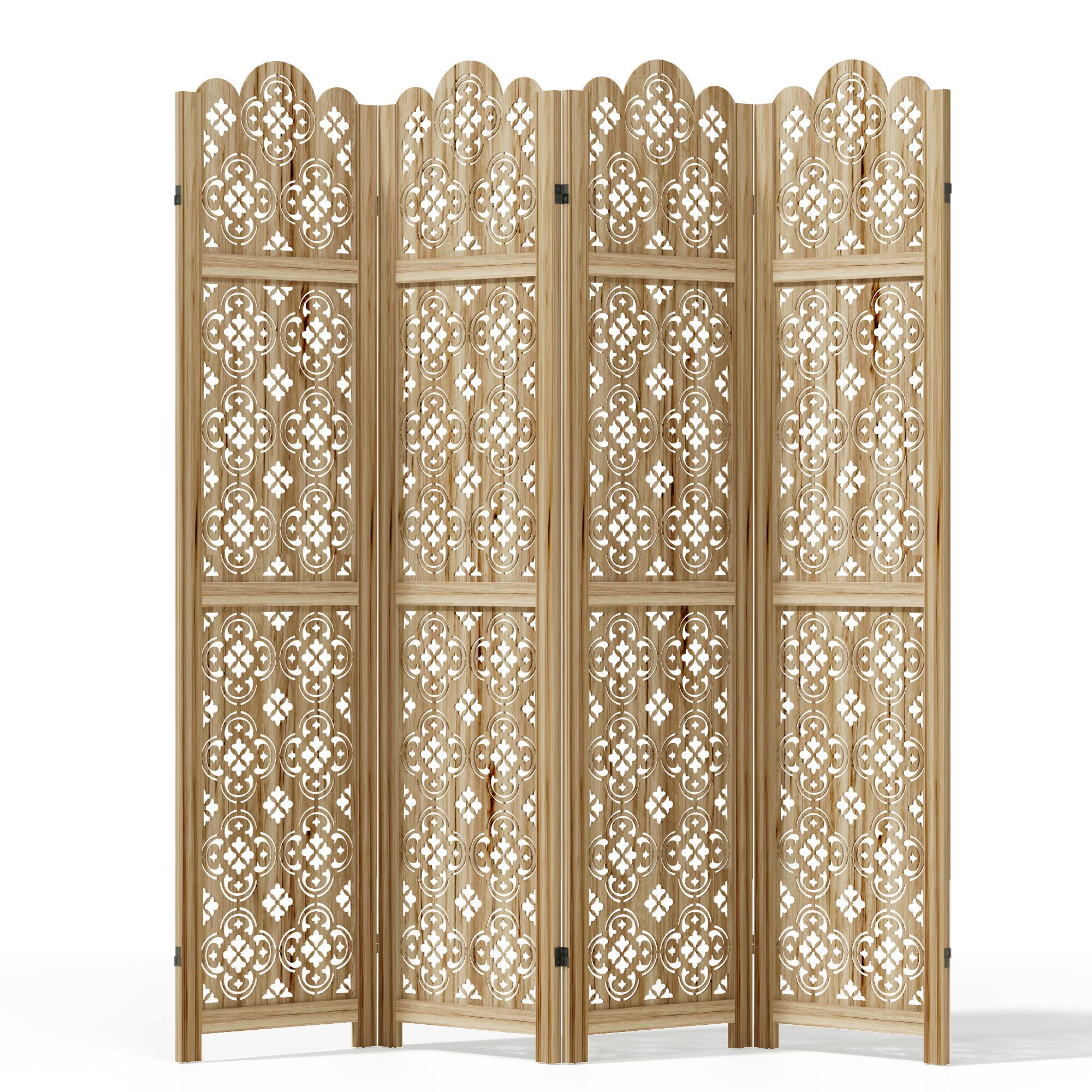 Angle. PexFix - Room Divider, 4-Panel Freestanding Wood Screen, 67 in. H Folding Privacy Screen for Office, Bedroom - Natural.