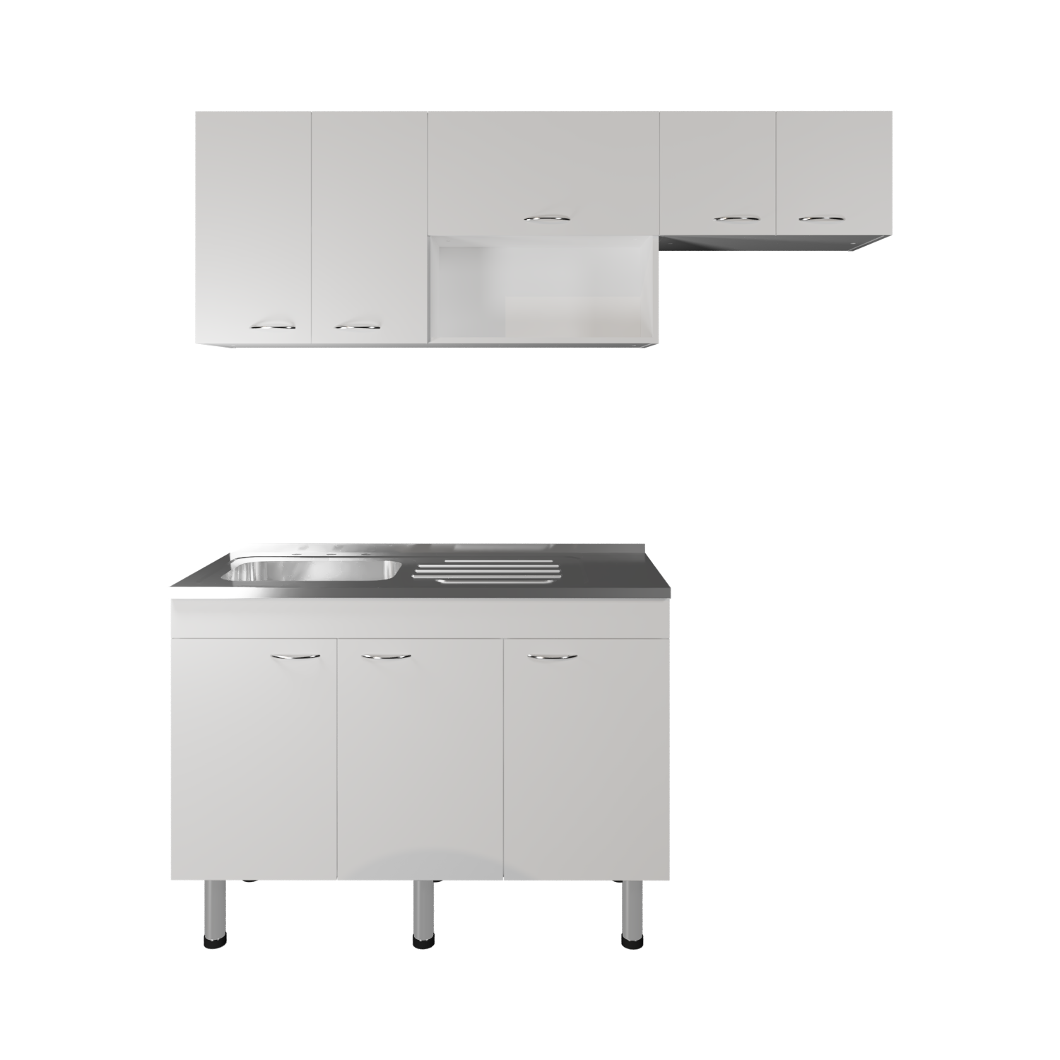 Oceana 2-Piece Kitchen Cabinet Set Stainless Steel Sink 8 Shelves 3-Door Base Cabinet 5-Door Wall Cabinet