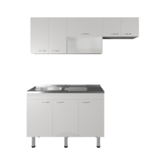 Front. TuHome - Oceana 2-Pc Kitchen Cabinet Set, Stainless Steel Sink, Three-Door Base Cabinet, Kitchen, Storage Cabinet - White.