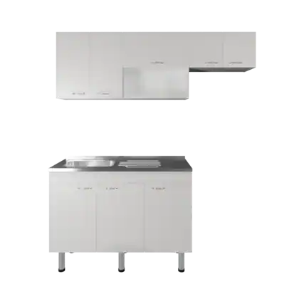 Front. TuHome - Oceana 2-Pc Kitchen Cabinet Set, Stainless Steel Sink, Three-Door Base Cabinet, Kitchen, Storage Cabinet - White.