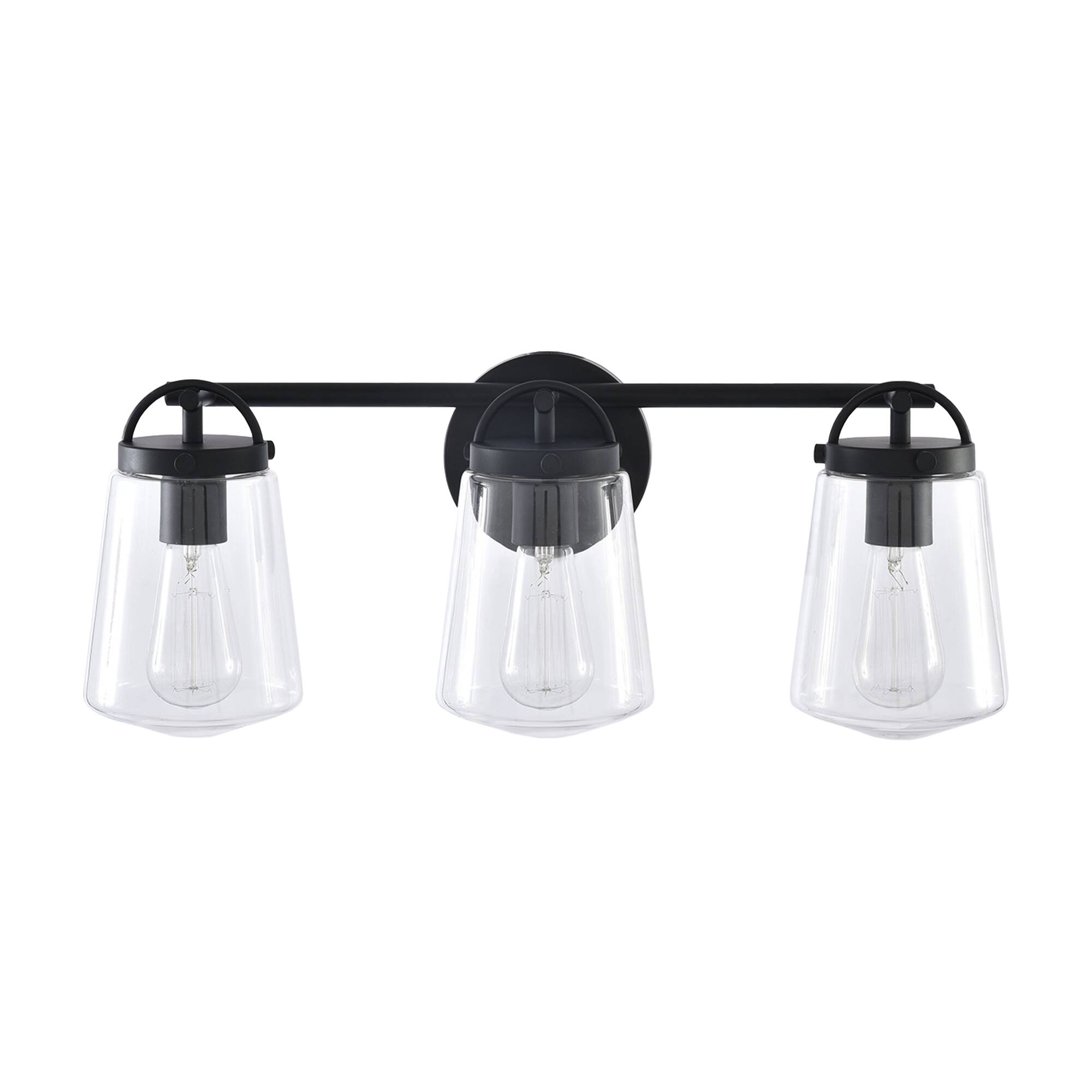 Alt View 6. Parrot Uncle - Modern Black 3-Light Glass Dimmable Bathroom Vanity Light Fixture - Matte Black.