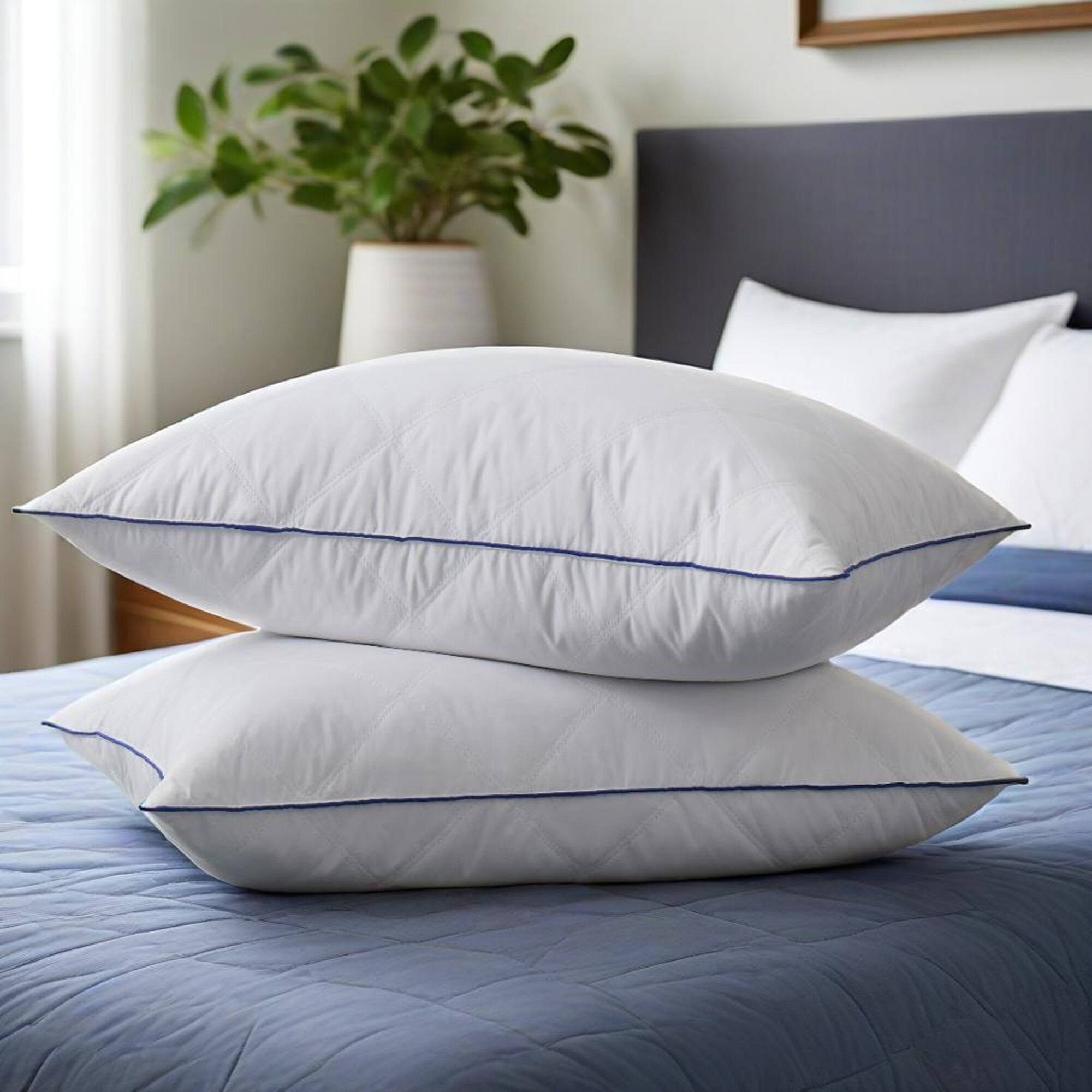 Peace Nest - Medium-Firm Goose Feather Down Bed Pillow Set of 2 - White