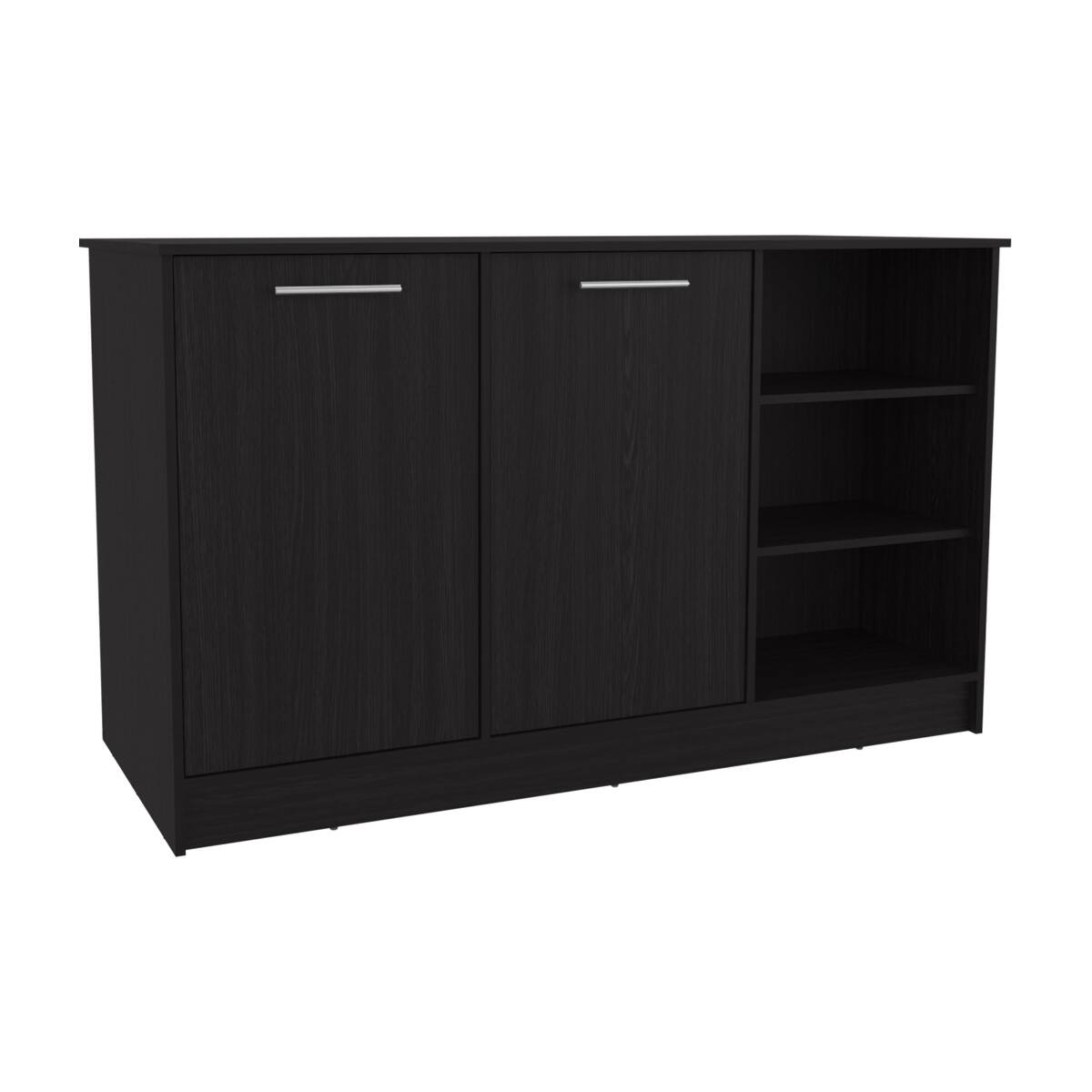 Angle. Loheer - Loheer Black Kitchen Island with Cabinets Three Open Shelves and Seating Clearance - Black.