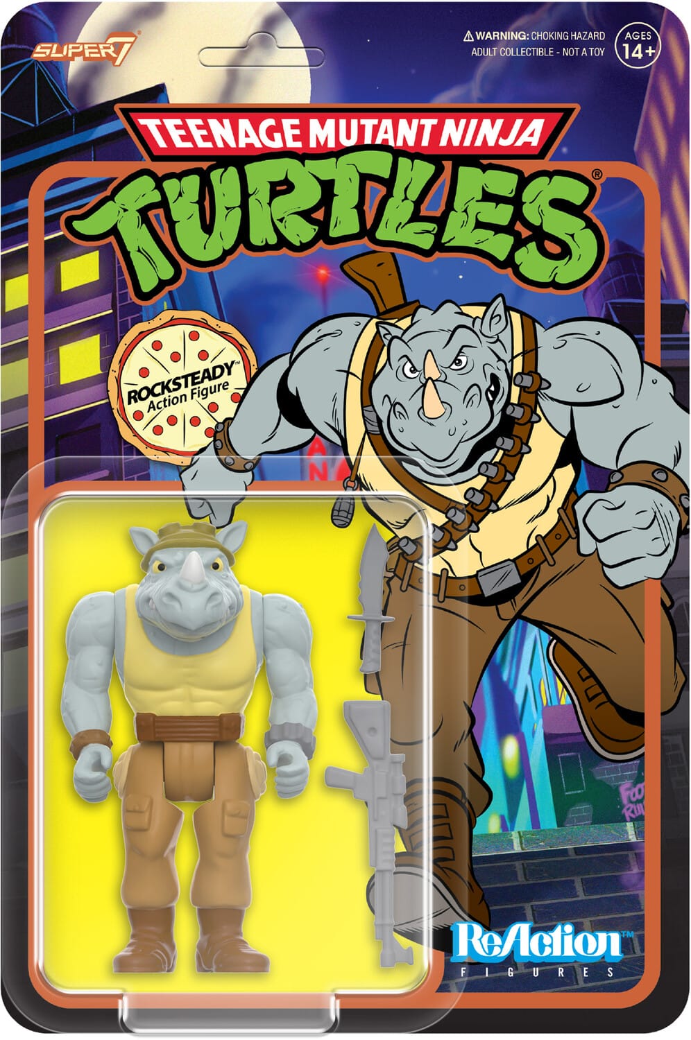 Super7 - Teenage Mutant Ninja Turtles - ReAction Wv8 - Rocksteady (Cartoon) - COLLECTABLES - Multicolor