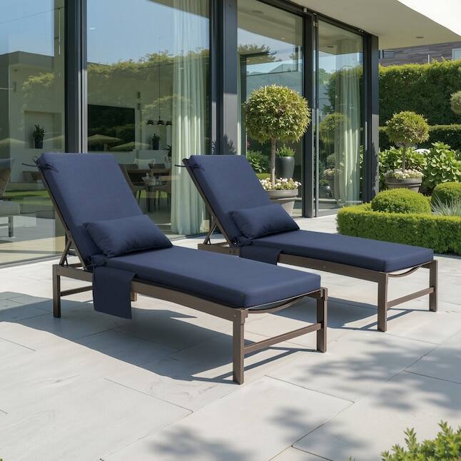 Angle. Crestlive Products - Crestlive Products 2pc 72in Outdoor Water Resistant Chaise Lounge Chair Cushion with Ties Navy Blue Patio lounge cushion - Navy.