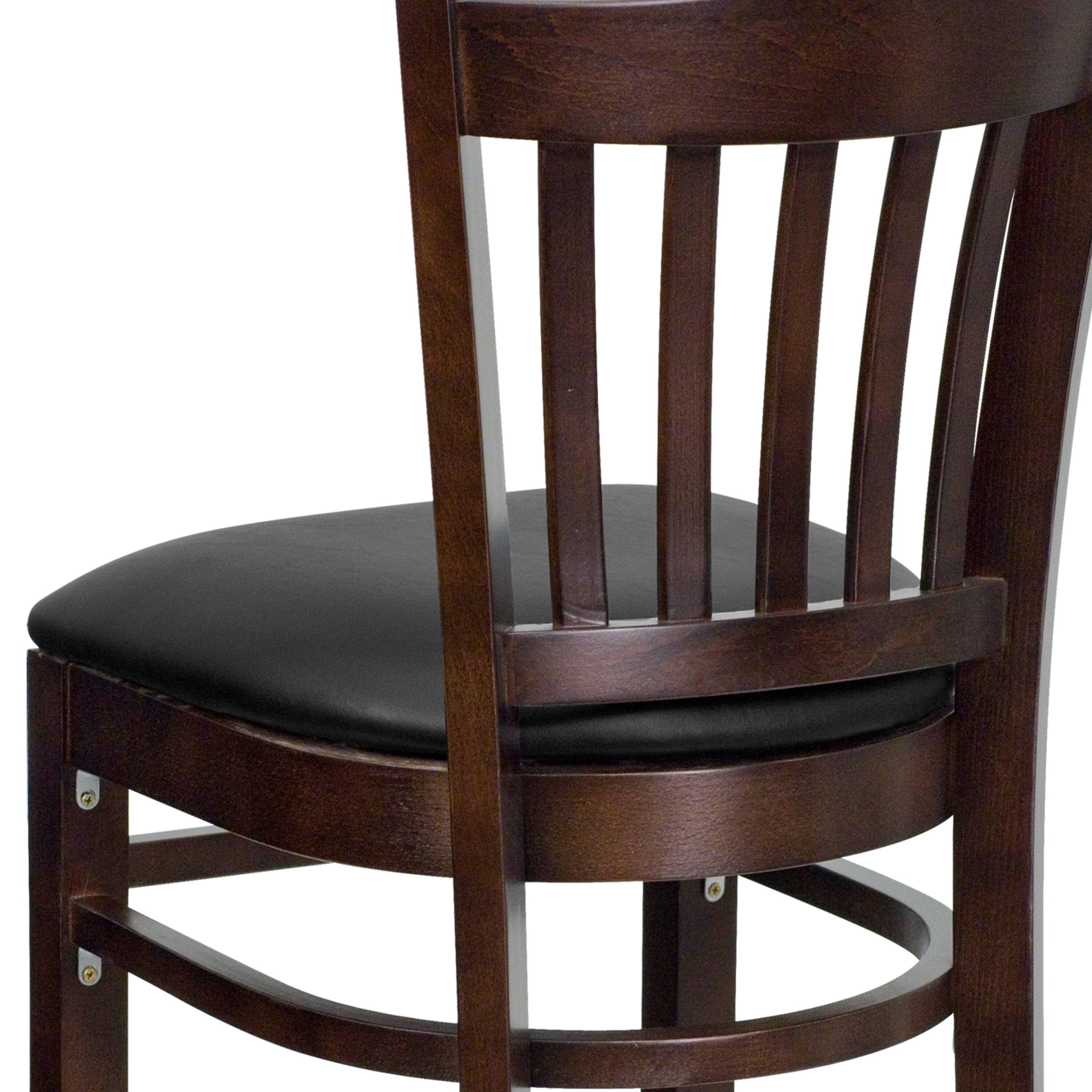 Alt View 9. Emma + Oliver - Vertical Slat Back Wooden Restaurant Dining Barstool - Black Vinyl Seat/Walnut Wood Frame.