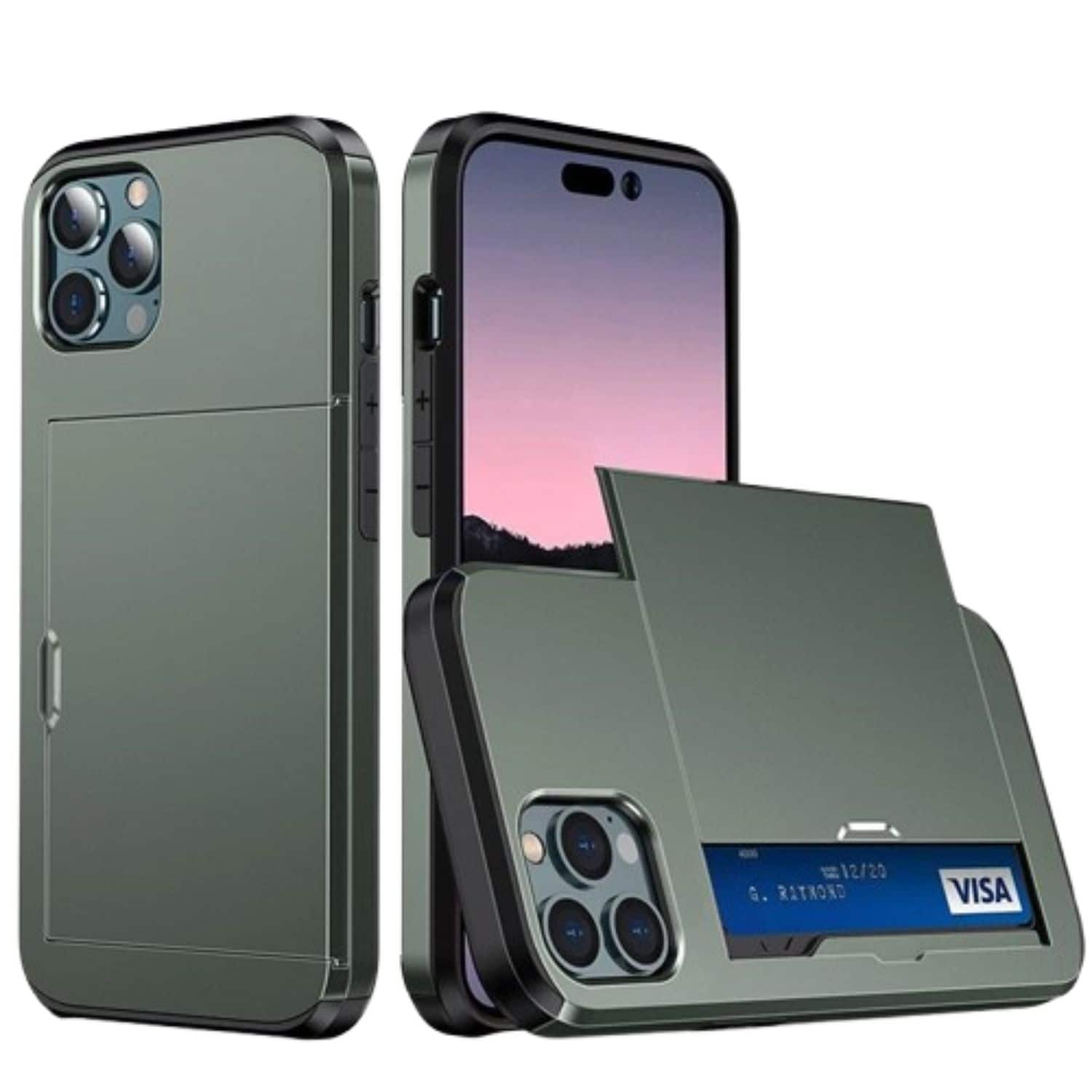 Home Collection - Shockproof Case Cover with Wallet Card Holder for iPhone 16 Pro - Military Green