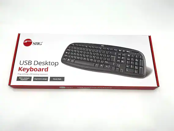 SIIG
USB Desktop Keyboard
Plug and play USB desktop keyboard
- Water resistant keyboard
- Ergonomic design
- Classic Style