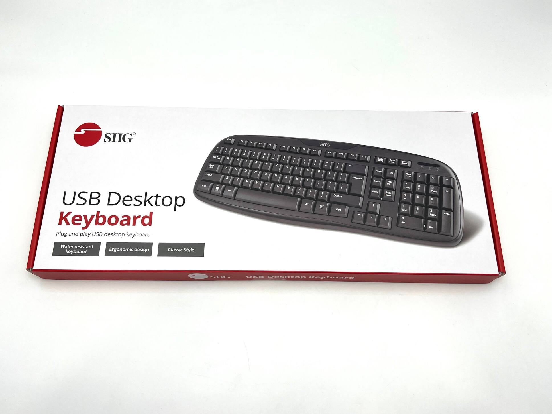 SIIG  
USB Desktop Keyboard  
Plug and play USB desktop keyboard  
- Water resistant keyboard  
- Ergonomic design  
- Classic Style