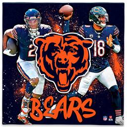Chicago Bears D.J. Moore &-Caleb Williams 12" x 12" Logo Splash Canvas Art