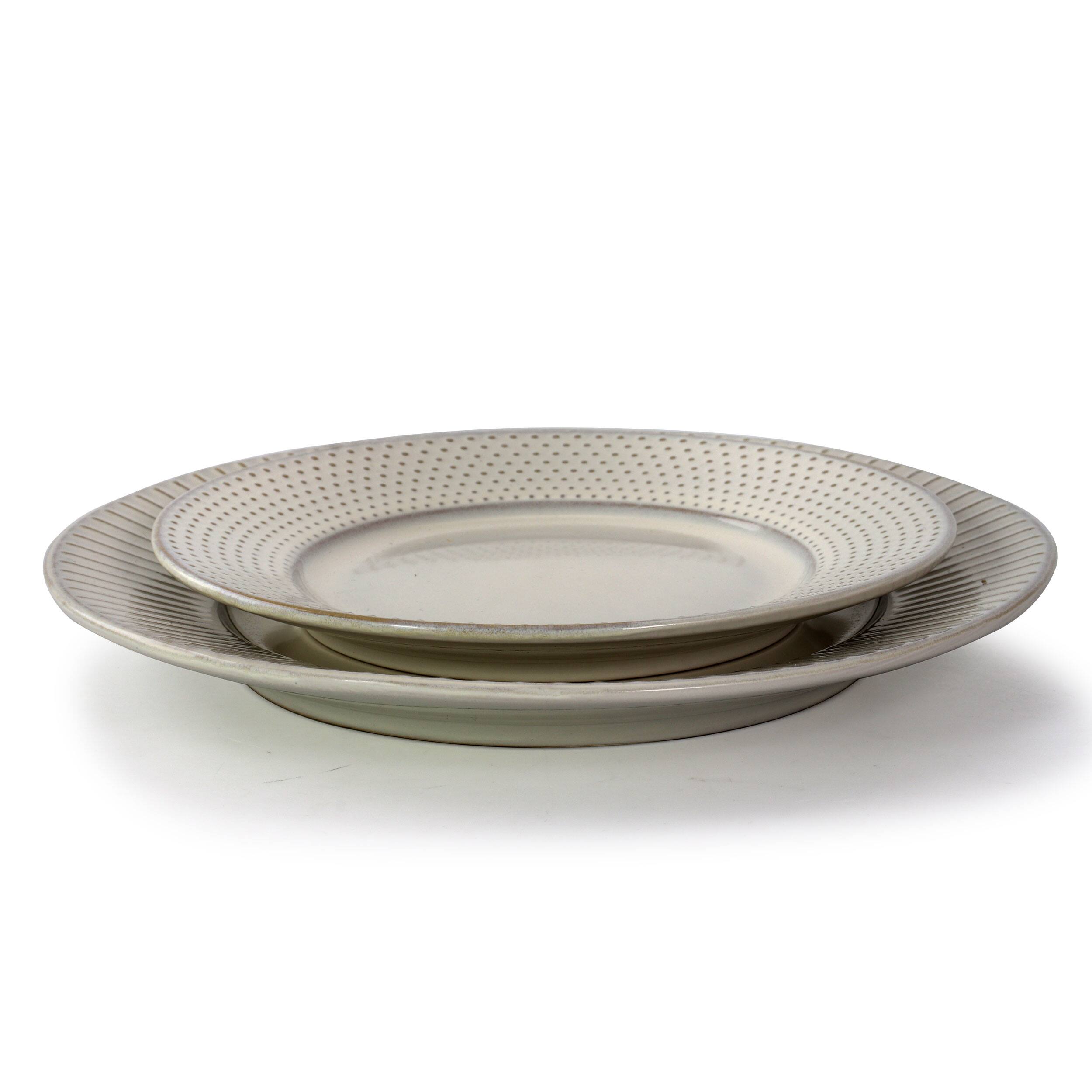 Alt View 9. Elama - Elama Market Finds 16 Piece Round Stoneware Dinnerware Set in Embossed White - White.