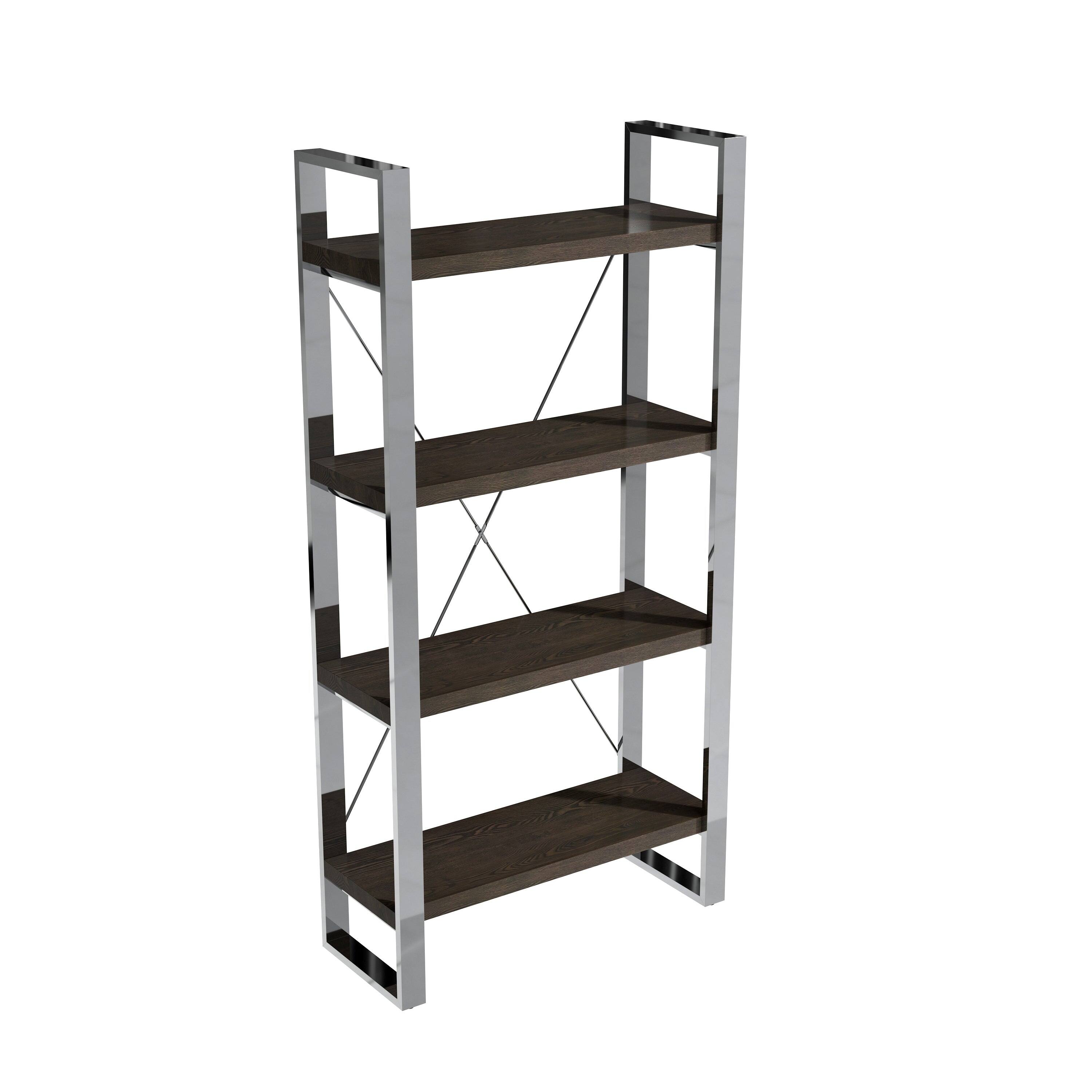Alt View 6. Boyel Living - 70.87 in. Tall 4-Layer Vertical Stainless Steel Silver Storage Rack Bookshelf Bookcase - Brown+Silver.