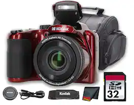 Kodak - PIXPRO AZ255 Digital Camera (Red) (AZ255RD) + 32GB Card + Bag + Cloth